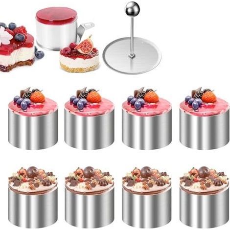 Longziming - Coffret de 10 cercles à pâtisserie en acier inoxydable avec plaque de cuisson et couvercle à pression - Idéal pour gâteaux, mousses, biscuits et salades - Cercles décoratifs avec emporte- (1/5)