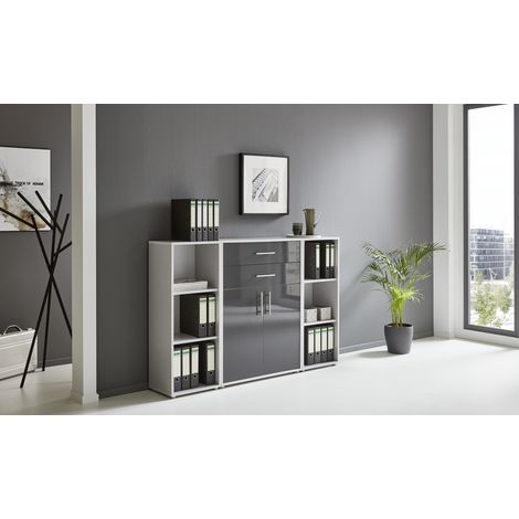 BMG Möbel Regalwand/Schrankwand, Office Edition Set 13, grau/ anthrazit hochglanz (1/5)