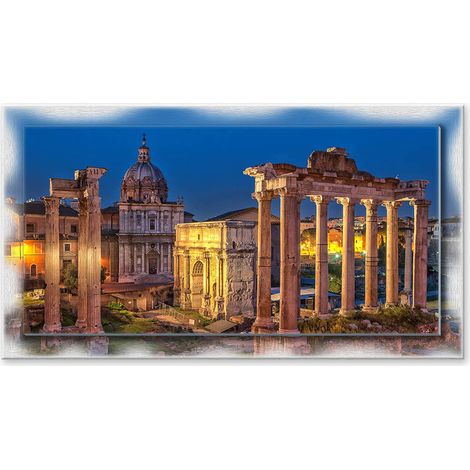 Lupia - Quadro moderno su Tela con Cornice stampata NEWEXT 75x135 cm, paesaggi localismi italiani, per casa soggiorno capezzale camera da letto hotel ufficio, ROMA FORO ROMANO NIGHT (1/4)