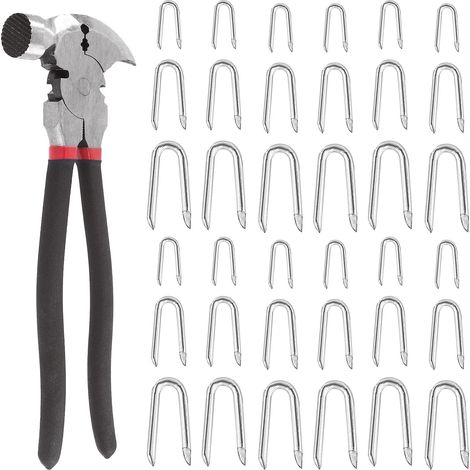 Lot de 151 agrafes de clôture de 3 tailles avec ensemble de tête de marteau, agrafes en fil d'acier argenté, clous en forme de U, agrafes en U pour clôture tissée et treillis métallique (1/5)