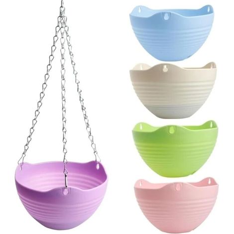 Vaso per fiori sospeso, cesto per piante, portavasi a catena, portavasi da giardino, balcone, laghetto, cesto sospeso, vasi per fiori, cesto per piante - 5 pezzi (1/4)