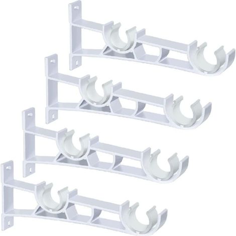 Lot de 4 supports pour tringle à rideaux double 28 mm, montage latéral, robustes, blancs (1/5)