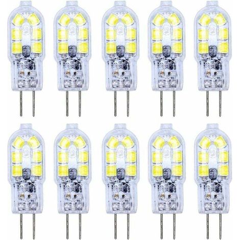 10er-Pack G4 LED-Lampen, 2 W, 12 SMD 2835 LEDs, Kaltweiß, hohe Leuchtkraft (120 lm), 12 V AC/DC [Energieklasse A+] - Crezuo (1/4)