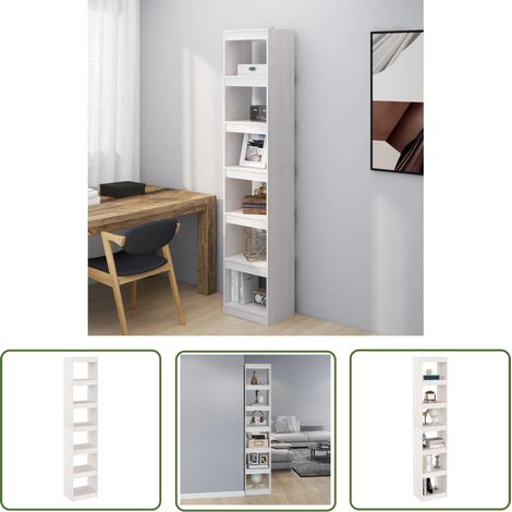 The Living Store Bibliothèque/Séparateur de pièce Blanc 40x30x199 cm Pin massif - Bibliothèque Blanche - Bibliothèque Moderne - Étagère Murale - Meuble Rangement - Séparateur De Pièce (1/5)