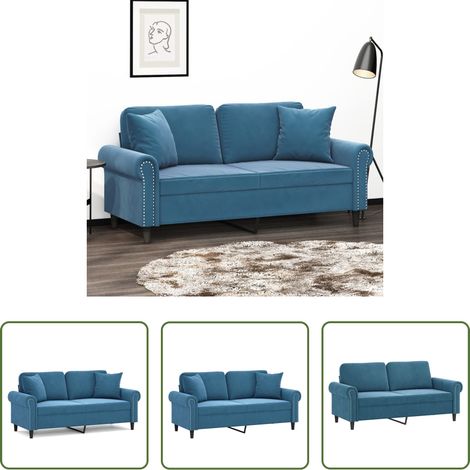 vidaXL Sofá de 2 plazas con cojines terciopelo azul 140 cm (1/5)