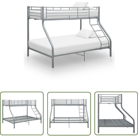 The Living Store Etagenbettgestell Grau Metall 140x200 cm/90x200 cm - Kinderbett - Jugendbett - Doppelbett - Etagenbett - Schlafsofa (1/5)