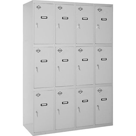 SimonRack Armadietto Spogliatoio Metallico 12 Ante, 4 Moduli, 1800x1600x500 mm, Serratura con Chiave e Areatori, Grigio armadietto - Simonlocker