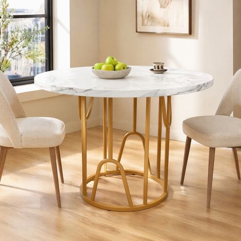 DESMIU Table de Salle à Manger Ronde avec Pieds Réglables, Style Classique, en MDF et Métal, Doré, 80 × 80 × 76 cm (1/5)