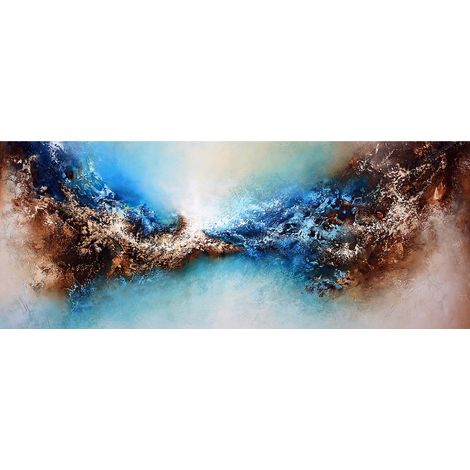 Tableau coloré bleu et marron pour bureau | Tableau sur toile moderne abstrait pour salon | Tableau original mutlicolore pour chambre 1,0 x 0,4 m (1/2)