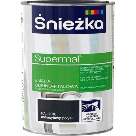 Śnieżka Supermal Öl-Phthalsäure-Emaille Holz Metall Anthrazit Glanz 0,8L