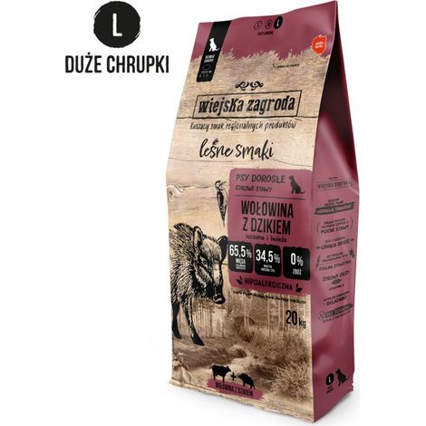 Alimento seco para perros Wiejska Zagroda Sabores del Bosque CARNE DE RES con JABALÍ L 20 kg (1/4)