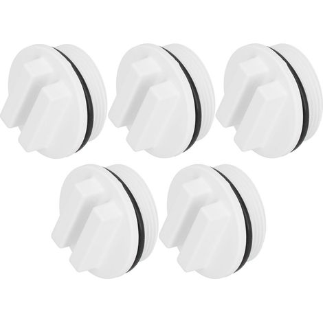 Lot de 5 bouchons de vidange filetés de 1,5 pouce pour tuyau de retour de piscine ou spa, avec joint torique, pour hivernage et filtration. (1/5)