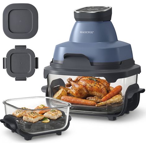 Friteuse sans huile MAGICFOX - Récipients 1,7 et 4 L avec Couvercles- 6 programmes préréglés - Air fryer en verre 1500W - Bleu (1/5)