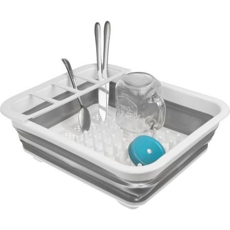 Ecleanfy - Égouttoir vaisselle pliable 36x31cm. Multi-compartiments silicone/PP/TPR. Gris-blanc. Polyvalent et gain de place. (1/4)