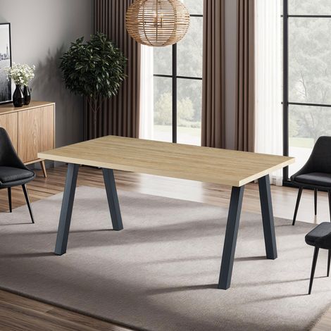 Table à manger 1,6 m finition naturel et pieds en métal noir - ALINA
