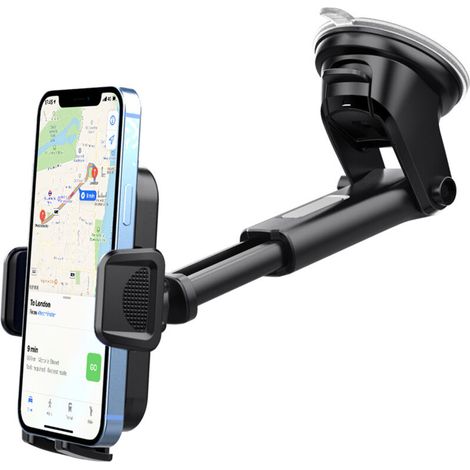 Ventouse pour support de téléphone de voiture pour pare-brise de tableau de bord, angle télescopique de bras étendu de rotation de 360° Support de téléphone de voiture pour smartphones et GPS 2,04-3,8
