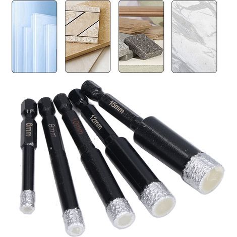5 pièces Forets Diamantés pour Granit et Marbre, Mandrin Hexagonal 6-15mm pour Céramique (1/5)