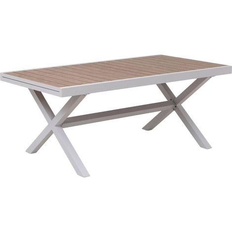 Table de jardin blanche et effet bois en aluminium Ayden (1/5)