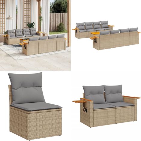 Salon de jardin avec coussins 9 pcs beige résine tressée - Ensemble Salon De Jardin - Meuble Extérieur - Jardin Design - Mobilier De Jardin - Chaise Longue - Home & Living (1/5)