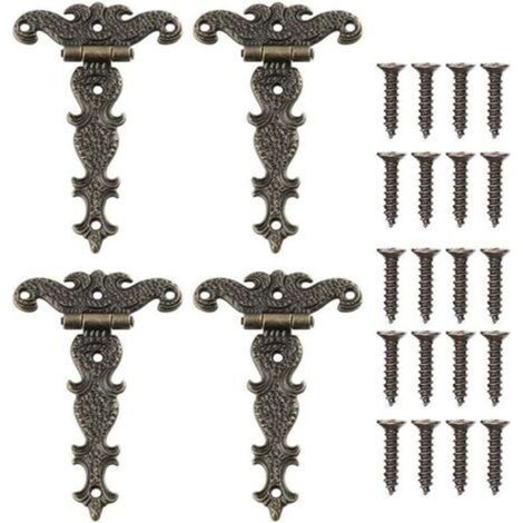 [NIEMALS VERWENDET] Stück dekorative, geschnitzte T-förmige Möbelscharniere aus Bronze im Vintage-Stil für Schranktüren und Werkzeugkästen mit Schrauben