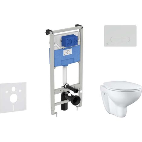 Ideal Standard ProSys - Set con modulo di installazione, vaso e copriwater Bau Ceramic, placca di comando Oleas M1, Rimless, SoftClose, bianco ProSys120M SP64