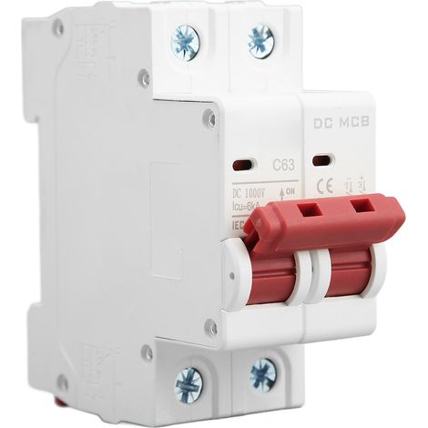 Disjoncteur 2P CC 1000V MCB 63A, interrupteur de protection avec une capacité de coupure de 6000A pour usage domestique.