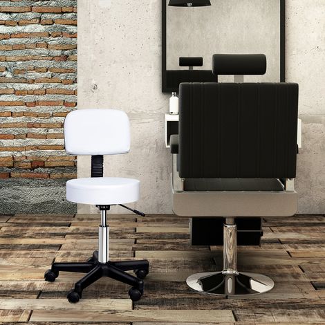 Arbeitshocker Rollhocker Drehhocker höhenverstellbar mit Lehne für Büro, Weiß Φ35 x H72-84 cm
