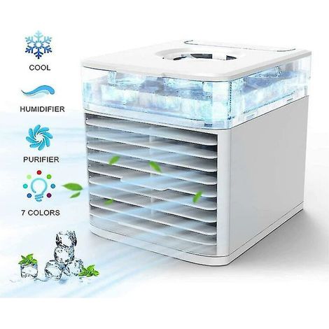 Crea – Rafraîchisseur d'air portable 4-en-1 – Refroidissement, humidification, purification – 7 couleurs LED – Pour espaces confinés – USB