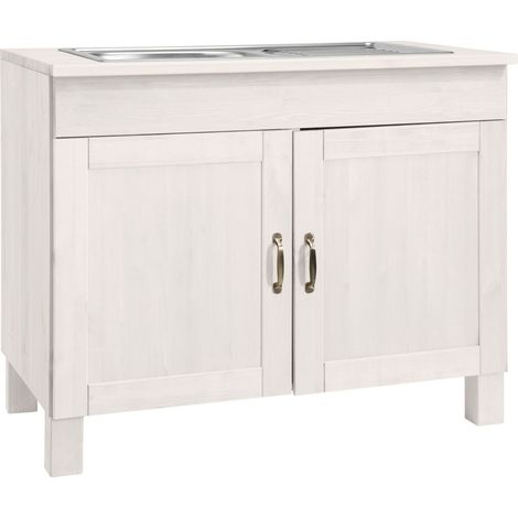 Alby-Armoire Évier 100 cm avec 2 Portes en Laque Blanc Pin (1/3)