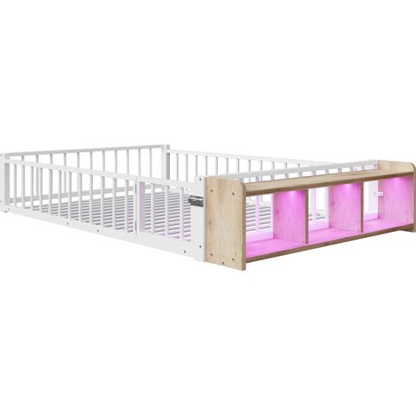 Letto per bambini in metallo 140 x 200 cm con barriera di sicurezza, vano aperto e LED, bianco (1/5)