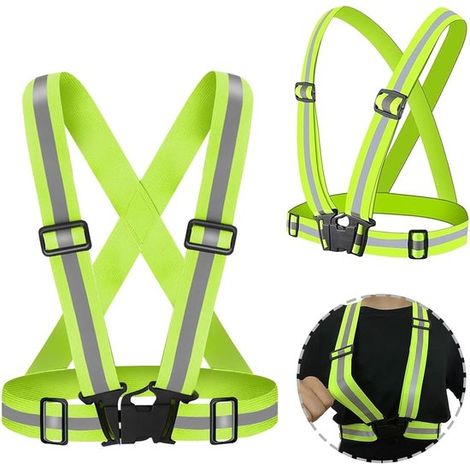 Gilet riflettente, confezione da 2, elastico, taglia regolabile, gilet di sicurezza, alta visibilità, traspirante, per attività all'aperto, ideale per uomini e donne, jogging, ciclismo, motociclismo