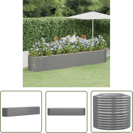 The Living Store Lit surélevé de jardin Acier enduit de poudre 368x80x68 cm gris - Jardiniere Surélevée - Bac À Fleurs - Pot De Fleurs Extérieur - Décoration Jardin - Plante Grimpante (1/6)