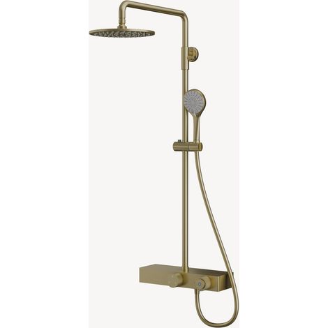 Columna de ducha moderna con repisa en oro cepillado sin regulador de caudal - Tabarca