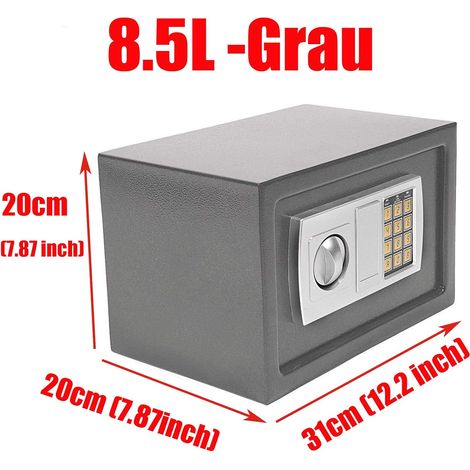 Safe Tresor mit Schlüssel mit Elektronischem Zahlenschloss Möbeltresor Wandtresor Numerische Digital Elektronische Sicher, 8.5L -Grau