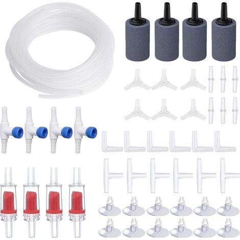 49 Pièces Accessoires de Pompe à Air pour Aquarium, 8M Air Line Tube Tuyau Valves Anti-Retour Pierre à Air Valves de Contrôle Ventouse et Y/T/I/L Connecteurs pour Aquariums (1/5)