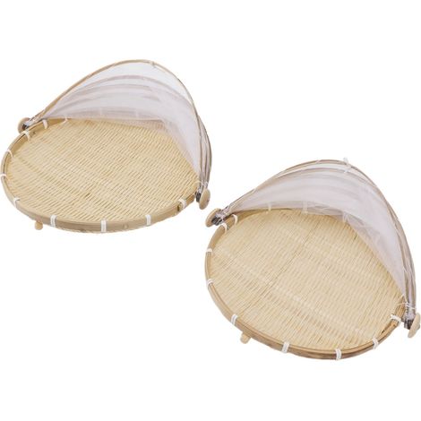 Couvercle Moustiquaire pour Plats, 2 Pièces Panier Bambou Rond avec Protection Anti-Insectes, Dôme pour Service Alimentaire (1/5)