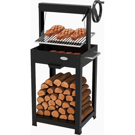 Barbecue a Legna o Carbone "DMX" con Griglia Regolabile a Manovella – Struttura Robusta e Portalegna - 54,4 x 45,5 x 121,5cm