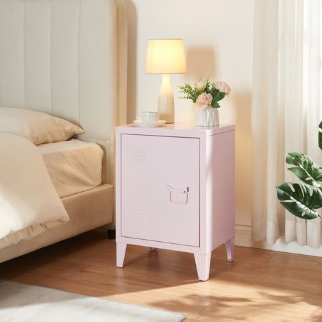 Comodino 'Inari' in Acciaio con Anta con Maniglia a Destra - Rosa [en.casa] (1/5)