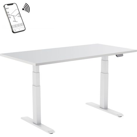 Bureau motorisé assis-debout 150x75cm Plateau blanc/Pied blanc, Connecté (1/3)