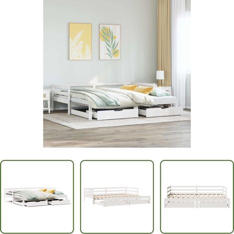 vidaXL Wohnzimmerbett - Tagesbett Ausziehbar mit Schubladen ohne Matratze Weiß 80x200cm (1/5)