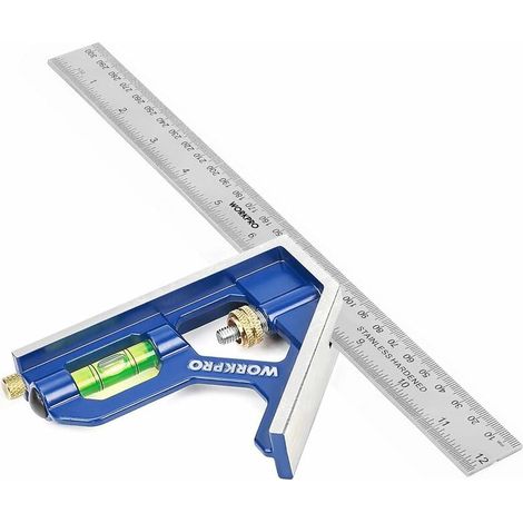 Équerre Combinaison 300mm Acier Inox avec Niveau (1/4)