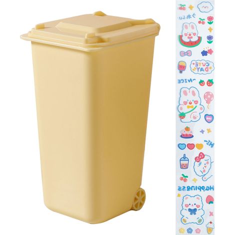 1 porte-stylo, forme mini poubelle de rue, avec couvercle et roulettes, pour bureau ou espace domestique (1/5)