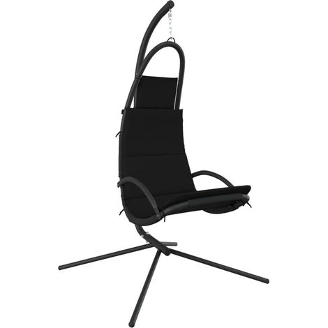 Chaise balançoire de jardin et coussin noir tissu Oxford-acier (1/5)