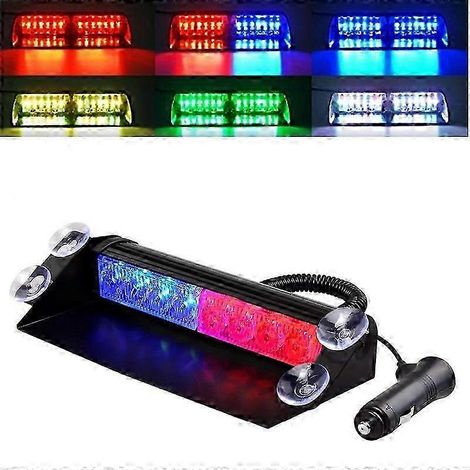 Gyrophare LED pour voiture, feux de police, clignotants rouge/bleu, jaune/blanc, feu de signalisation d'urgence pour tableau de bord et pare-brise, 12 V (8 LED rouge et bleue) (1/5)