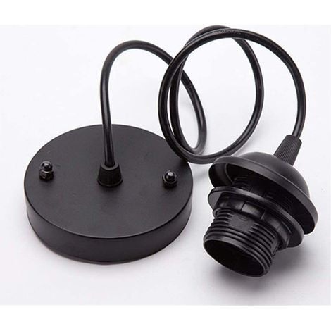 1 paquet d'accessoires de suspension de base E27 avec support de lampe de câble pour bricolage salon chambre cuisine couloir lustre de plafond vintage - noir (1/5)