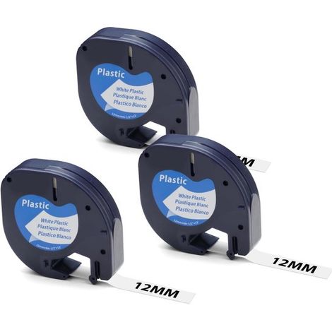 Lot de 3 étiquettes plastiques - 12 mm x 4 m - Ruban d'étiquettes - Compatible avec l'imprimante d'étiquettes Dymo LetraTag