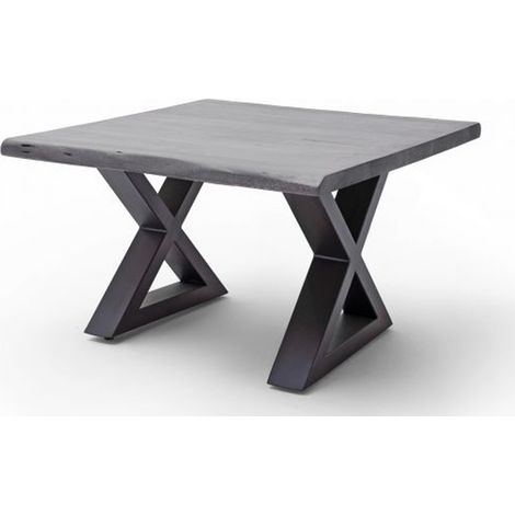 Table basse en bois d'acacia massif gris / acier anthracite - L.75 x H.45 x P.75 cm -PEGANE-