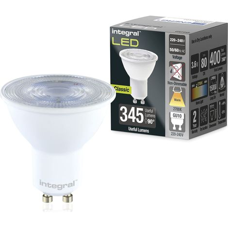 Ampoules GU10, blanc chaud 2700K, 400lm, 3,4W (équivalent 50W), sans variateur, haute efficacité énergétique, pour spots et encastrés (salle de bain, cuisine, salon), lot de 5 (1/5)