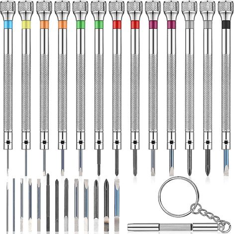 Set mit 13 Mini-Uhrenschraubendrehern für Juweliere, 0,6-2,0 mm, mit 13 zusätzlichen Ersatzbits. (1/5)