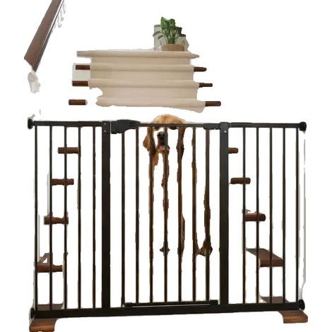 Puerta de seguridad para mascotas, construcción metálica, acceso ajustable, color negro. (1/2)